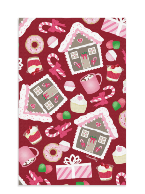 Gingerbread House (Christmas Red) Microfiber Dish Towel